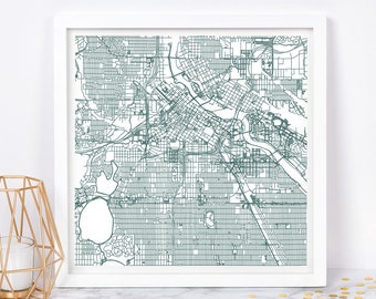 MINNEAPOLIS CITY MAP - Fine Art Poster - Minneapolis, Minnesota Map Print, Timeless Decor, Classic Wall Art, Square Map
