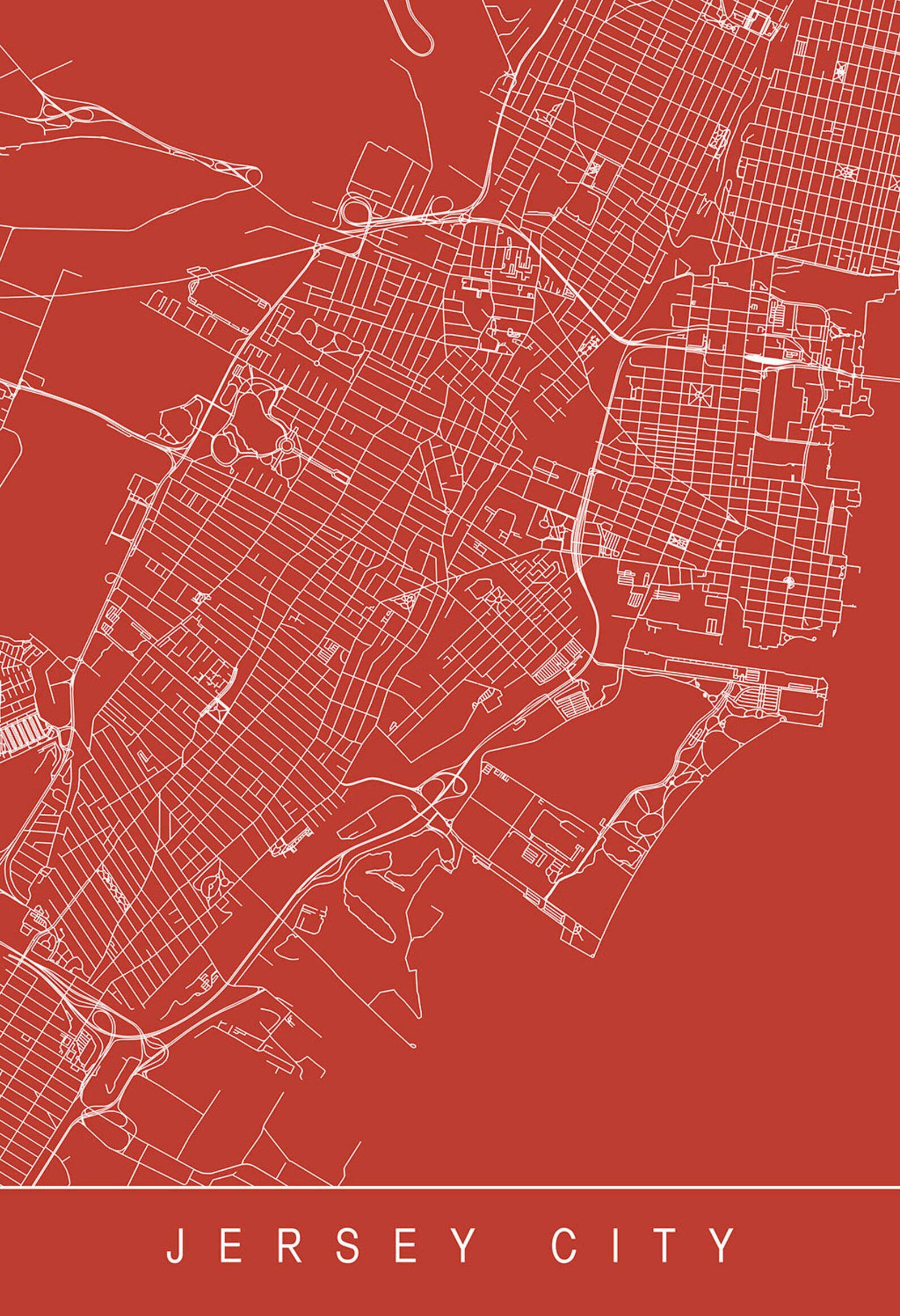 JERSEY CITY MAP Line Art City Map Road Map of Jersey City Etsy