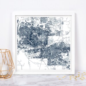 PLAN DE LA VILLE DE PHOENIX - affiche de carte fine art - impression carte de Phoenix en Arizona, carte de la ville minimaliste, décoration intemporelle, art mural classique, carte carrée