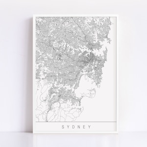 CARTE DE SYDNEY - Impression d'art minimaliste de Sydney, plan de la ville personnalisable, impression jet d'encre de haute qualité, art de la carte moderne