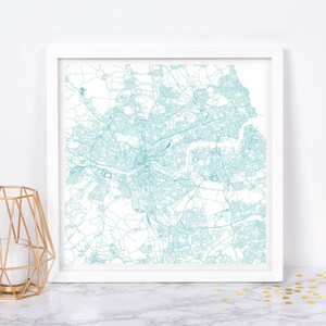 PLAN DE LA VILLE DE NEWCASTLE - affiche de carte fine art - impression de carte de Newcastle, carte de la ville minimaliste, décoration intemporelle, art mural classique, carte carrée
