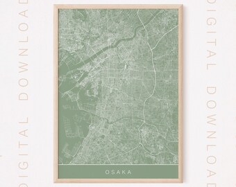 OSAKA JAPAN MAP,  Digital Download, Modern Japan City Poster, Printable, Multiple Sizes, High Quality, 300 dpi, Sage and White