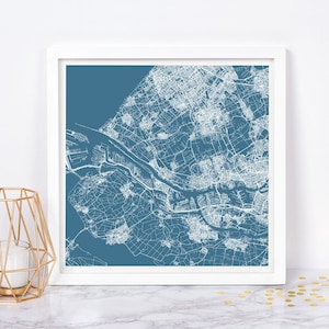 ROTTERDAM KARTE - Fine Art Map Poster - Moderne Niederlande Karte Druck Minimalistisches Stadt Poster Urban City Grid Art Qualität Giclée-Druck
