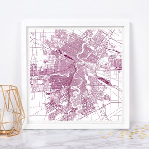 PLAN DE LA VILLE DE WINNIPEG - affiche de carte fine art - impression de carte de Winnipeg plan de la ville minimaliste, décoration intemporelle, art mural classique, carte carrée