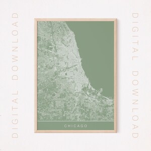 Impresión artística del mapa de la ciudad de Chicago, descarga digital, mapa de la ciudad de arte lineal, mapa de Chicago, Illinois, impresión artística minimalista del mapa de la ciudad