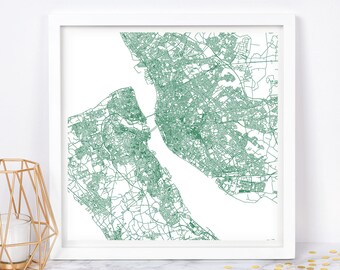 LIVERPOOL CITY MAP - Fine Art Map Poster - Liverpool Map Print Minimalist City Map