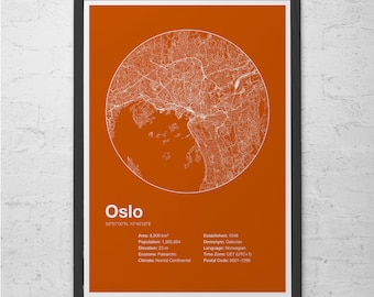 OSLO INFO MAP - Oslo, Norway - Minimalist Map of Oslo, Infographic Poster, Swiss Style, Modernist Print, Modern Wall Art