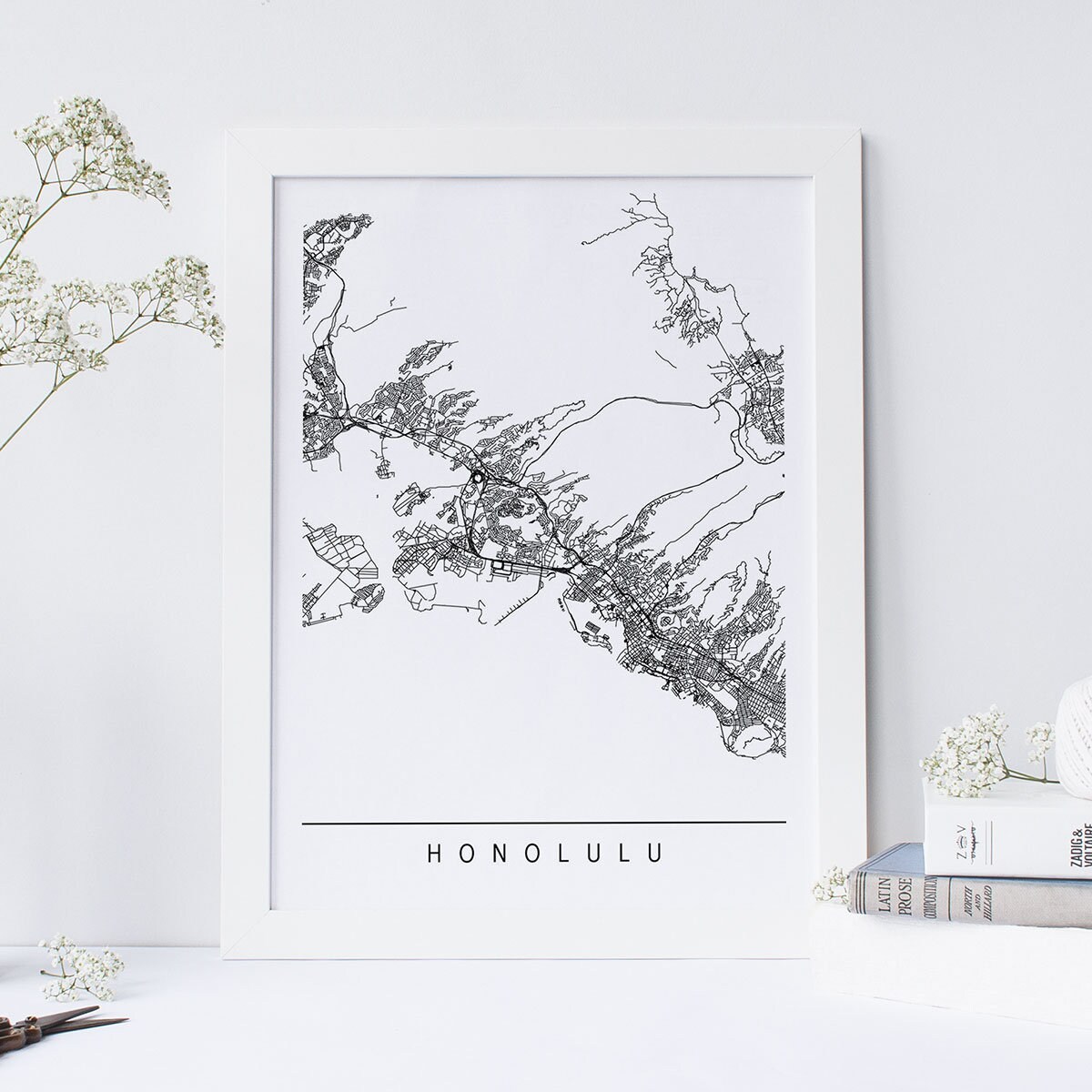 HONOLULU MAP High Quality Giclee Print Minimalist Honolulu Etsy