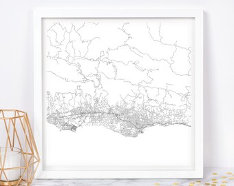 SANTA BARBARA MAP - Minimalist Modern Map Art - High Quality Giclee Print - Custom Wall Art, Timeless Decor, Classic Wall Art, Square Map