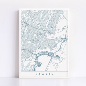 Carte NEWARK NEW JERSEY - plan de la ville personnalisable, impression jet d'encre de haute qualité, art minimaliste