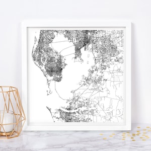 Carte de la ville de Tampa - affiche de carte fine art - carte de Tampa, Floride, impression carte de la ville minimaliste, décoration intemporelle, art mural classique, carte carrée