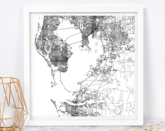 TAMPA CITY MAP - Fine Art Map Poster - Tampa Florida Map Print Minimalist City Map, Timeless Decor, Classic Wall Art, Square Map