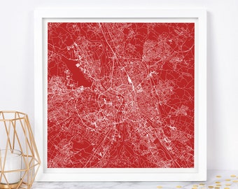 TOULOUSE MAP PRINT - Modern Toulouse France Map Poster - Minimalist City Poster Urban City Grid Art Quality Giclee Print Line Art City Map