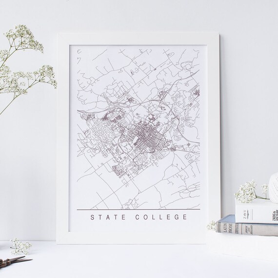 STATE COLLEGE MAP Minimalist State College Art Print | Etsy