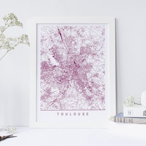 CARTE DE TOULOUSE - Impression d'art Toulouse minimaliste, plan de la ville personnalisable, impression jet d'encre de haute qualité, art de la carte moderne