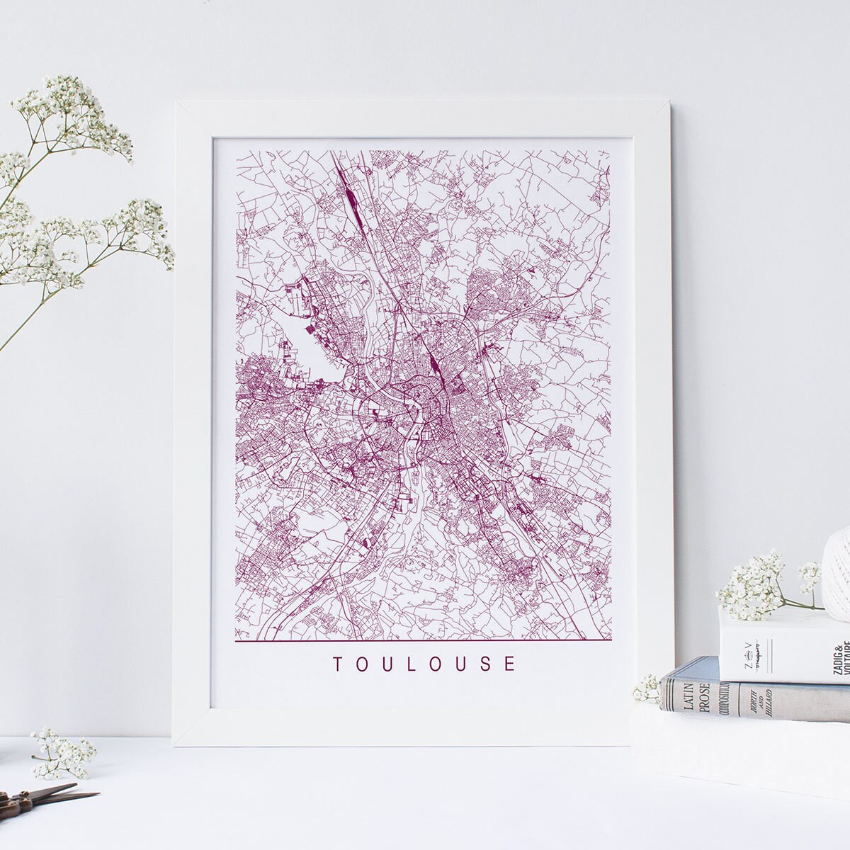 TOULOUSE MAP - Minimalist Toulouse Art Print, Customizable City Map, High Quality Giclee Print, Modern Map Art
