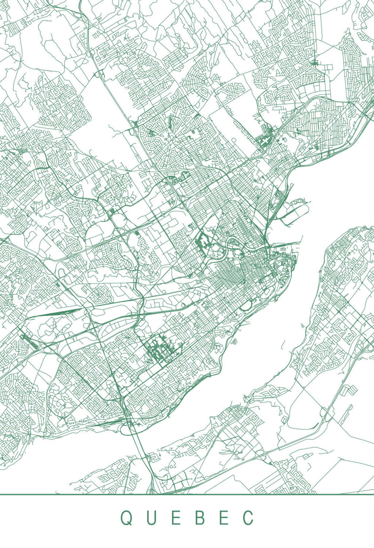 Quebec Clean Map QUEBEC CITY MAP - Minimalist Quebec City Art Print, Customizable City ...
