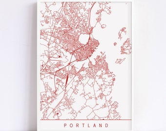 PORTLAND MAINE MAP - Minimalist Portland Maine Art Print, Customizable City Map, High Quality Giclee Print, Modern Map Art