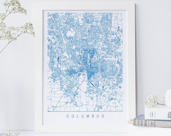 COLUMBUS MAP - High Quality Giclee Print, Minimalist Columbus Art Print, Customizable City Map