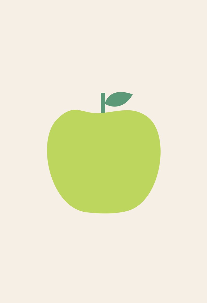 GREEN APPLE POSTER - Simple Kitchen Decor, Minimalist Print, Giclee Print, Apple Fruit Poster, Childrens, Gift Teacher Idea, Cosy Room Decor image 3
