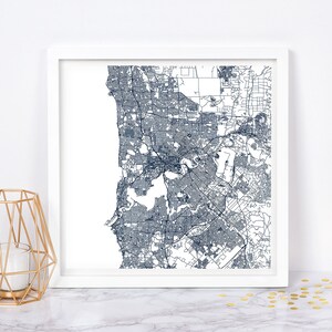 CARTE DE LA VILLE DE PERTH - Poster de carte beaux-arts - Impression de carte de Perth, Australie, carte de la ville minimaliste, décoration intemporelle, art mural classique, carte carrée