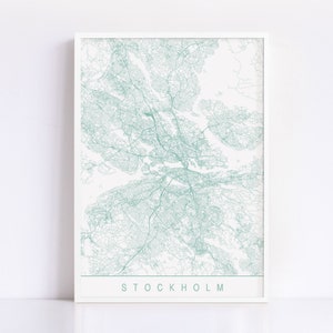 Carte de Stockholm - impression d'art minimaliste de Stockholm, plan de la ville personnalisable, impression jet d'encre de haute qualité, art de la carte moderne