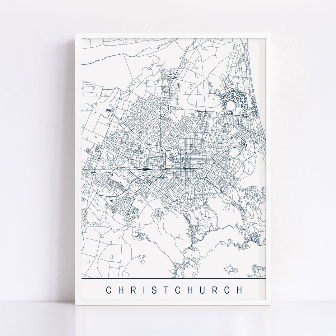 CHRISTCHURCH MAP High Quality Giclee Print, Minimalist Christchurch Art