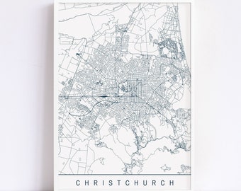 CHRISTCHURCH MAP - High Quality Giclee Print, Minimalist Christchurch Art Print, Customizable City Map