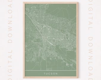 TUCSON ARIZONA MAP, Printable Digital Download, City Poster, High Quality, Multiple Sizes, 300 dpi, Simple Style