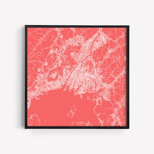 MAPA DE LA CIUDAD DE HIROSHIMA Póster de mapa de bellas artes - Impresión japonesa moderna de Japón Póster de ciudad minimalista Arte de cuadrícula de ciudad urbana Impresión Giclée de calidad