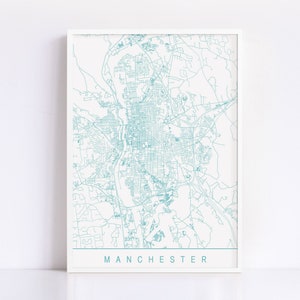 Carte de MANCHESTER DANS LE NEW HAMPSHIRE - plan de la ville personnalisable, impression jet d'encre de haute qualité, art minimaliste
