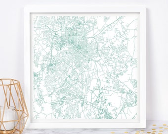 DURHAM CITY MAP - Fine Art Poster - Durham, North Carolina Map Print, Timeless Decor, Classic Wall Art, Square Map