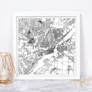 Carte de la ville de Tolède - affiche d'art - impression de carte de Toledo, Ohio, décoration intemporelle, art mural classique, carte carrée