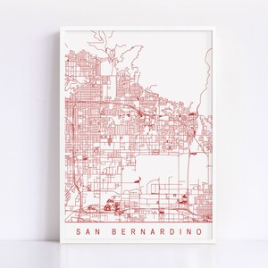 Carte de SAN BERNARDINO CALIFORNIE - plan de la ville personnalisable, impression jet d'encre de haute qualité, art minimaliste