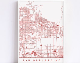 SAN BERNARDINO CALIFORNIA Map - Customizable City Map, High Quality Giclee Print, Minimalist Art