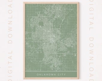OKLAHOMA CITY MAP, Printable Digital Download, City Poster, High Quality, Multiple Sizes, 300 dpi, Simple Style