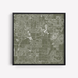 CARTE DE LA VILLE DE GILBERT - oeuvre d'art murale minimaliste, affiche en quadrillage de la ville au design moderne, Arizona, États-Unis, décoration intemporelle, art mural classique, carte carrée