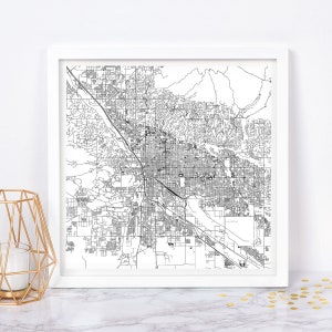 Plan de la ville de Tucson - affiche de carte fine art - impression de carte de Tucson, carte de la ville minimaliste, décoration intemporelle, art mural classique, carte carrée