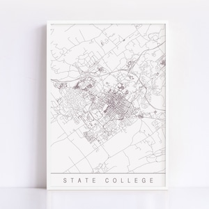 Carte du State College - impression d'art minimaliste State College, plan de la ville personnalisable, impression jet d'encre de haute qualité, art de la carte moderne