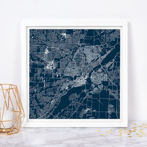 CARTE DE LA VILLE DE TOLEDO - oeuvre d'art murale minimaliste, affiche design moderne en quadrillage de la ville, Ohio, États-Unis, décoration intemporelle, art mural classique, carte carrée