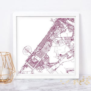 PLAN DE LA VILLE DE DUBA - affiche de carte fine-art - carte de Dubaï, Émirats arabes unis, impression plan de la ville minimaliste, décoration intemporelle, art mural classique