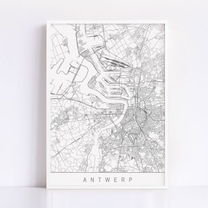 CARTE D'ANVERS - Impression giclée de haute qualité, impression d'art minimaliste d'Anvers, plan de la ville personnalisable