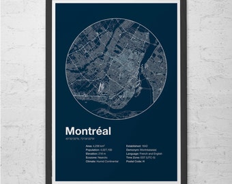 MONTREAL INFO MAP - Montreal, Quebec - Minimalist Map of Montreal, Poster Infographic, Swiss Style, Modernist Decor, Street Map Art