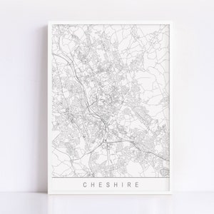 Carte du CHESHIRE - impression jet d'encre de haute qualité, impression d'art minimaliste du Cheshire, plan de la ville personnalisable