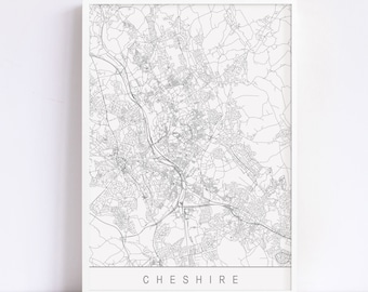 CHESHIRE MAP - High Quality Giclee Print, Minimalist Cheshire Art Print, Customizable City Map