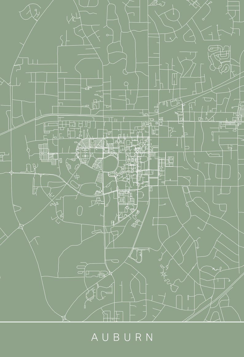 AUBURN ALABAMA MAP, Printable Digital Download, City Poster, High ...