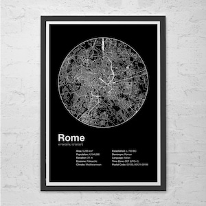 ROME INFO MAP, Rome, Italie, infographie de la carte minimaliste de Rome, style suisse, art de la carte des rues, impression moderniste