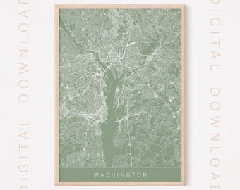 WASHINGTON DC MAP, Printable Digital Download, City Poster, Sage Green, Multiple Sizes, High Quality, 300 dpi