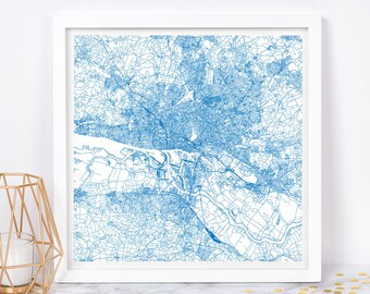 HAMBURG CITY MAP - Fine Art Map Poster - Hamburg Germany Map Print Minimalist City Map, Timeless Decor, Classic Wall Art, Square Map