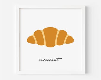 CROISSANT ART PRINT, Square Paris Travel Poster, French Breakfast Nook Decor, Cute and Minimalist, Unframed Print